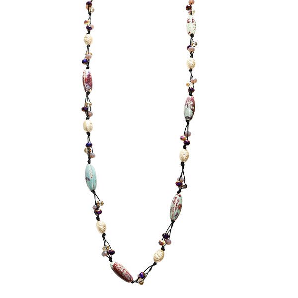 AMORINO SRL - Wholesale Beaded/Pearl Necklace - ADJUSTABLE STRING NECKLACE MADE OF CRYSTALS AND STONES - HZM24144A2752