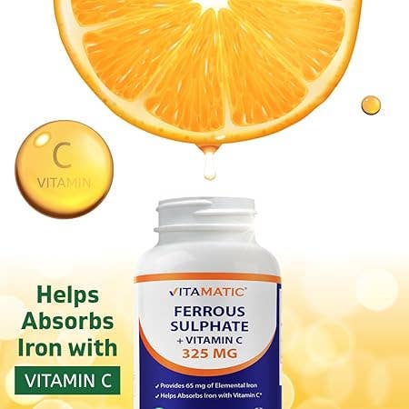 Vitamatic - Vente Supplément oral/vitamine - Vitamatic | Sulfate ferreux + vitamine C 325 mg | 250 comprimés
