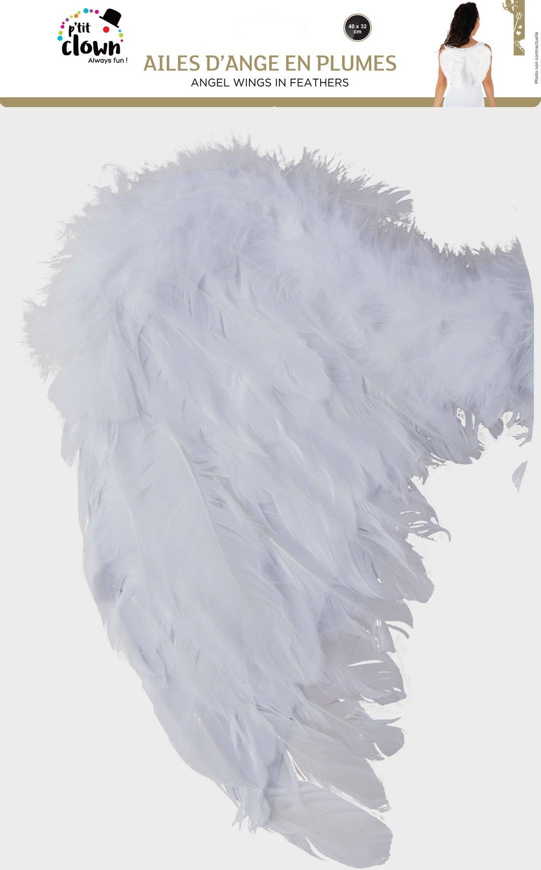 P'tit Clown - Wholesale Costume - Women's - Feather Angel Wings - 40 X 32 cm - White1