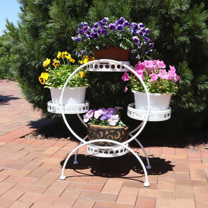 Sunnydaze Decor - Wholesale Plant Pot Stand - 4-Tier Ferris Wheel Indoor/Outdoor Plant Stand - White