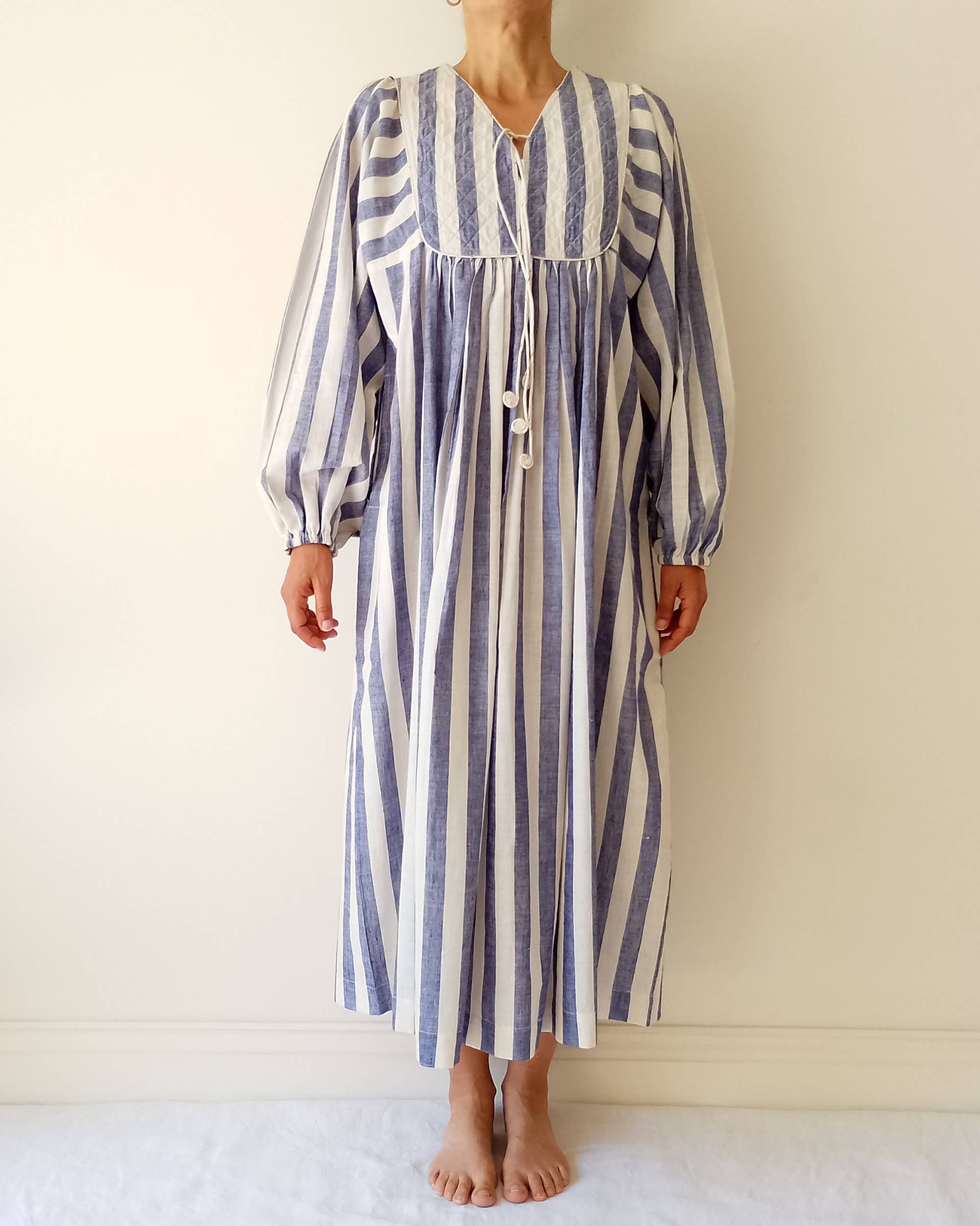 Cotton Conscious – wholesale Dress – Women's – Organic Cotton Quilted Maxi Dress – Blue Striped, Pockets, 8