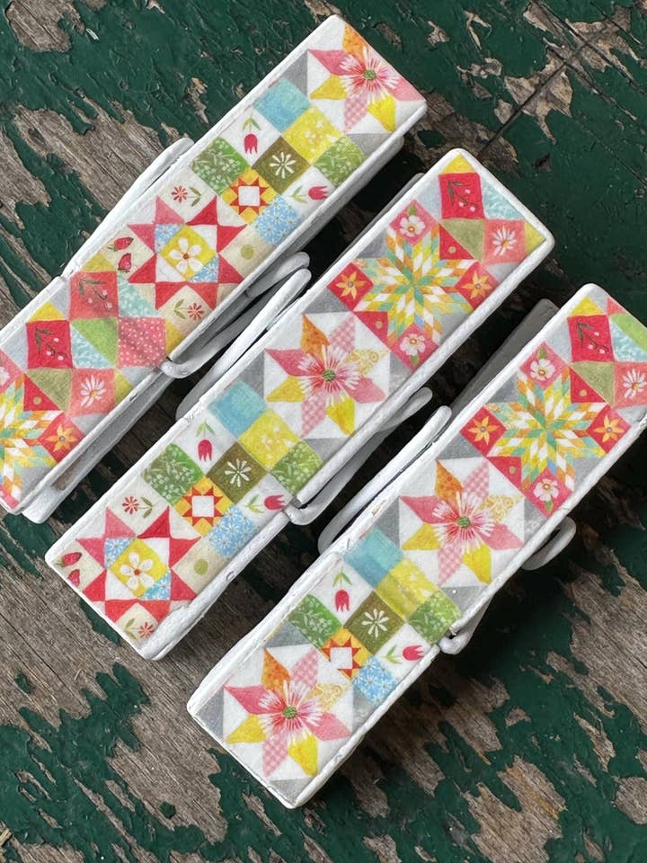 NIEUWE Lente Patchwork Quilt Vierkante Chipsnack Clips voor wholesale door NanCBeeCreations