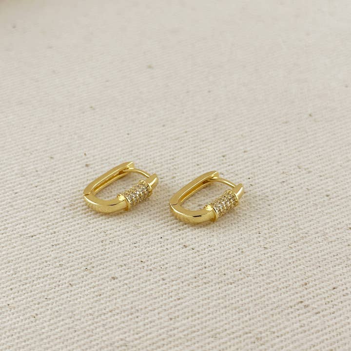 GoldFi - Wholesale Hoop Earrings - 18k Gold Filled CZ Detail Carabiner Hoop Earrings