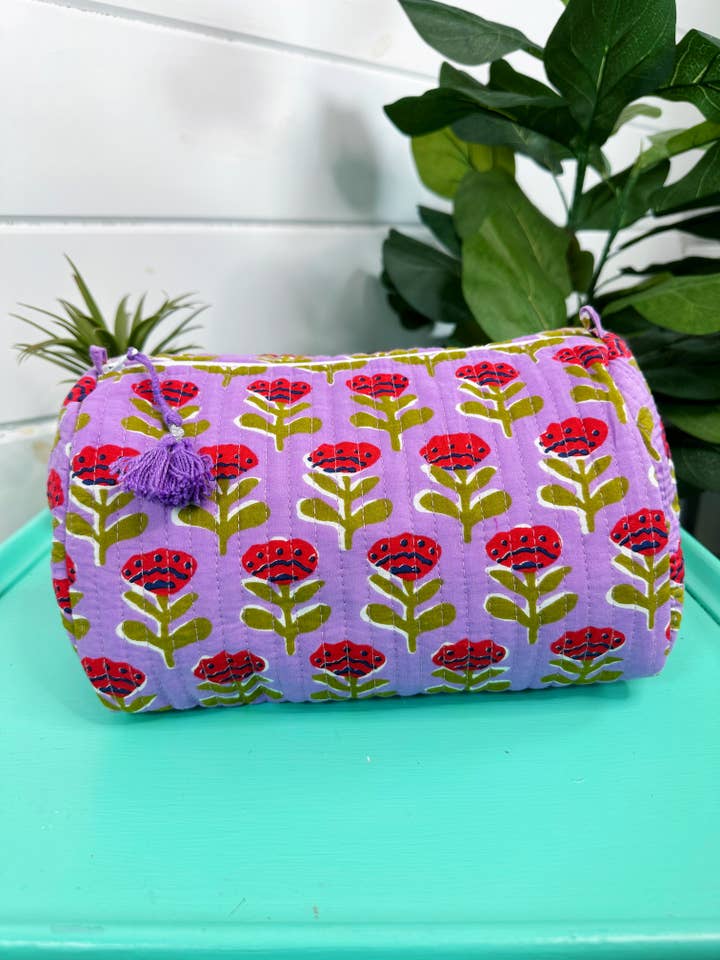 Quilted Makeup Bags | Cosmetic Toiletry Bag | Purple Floral for wholesale by Folklore Couture