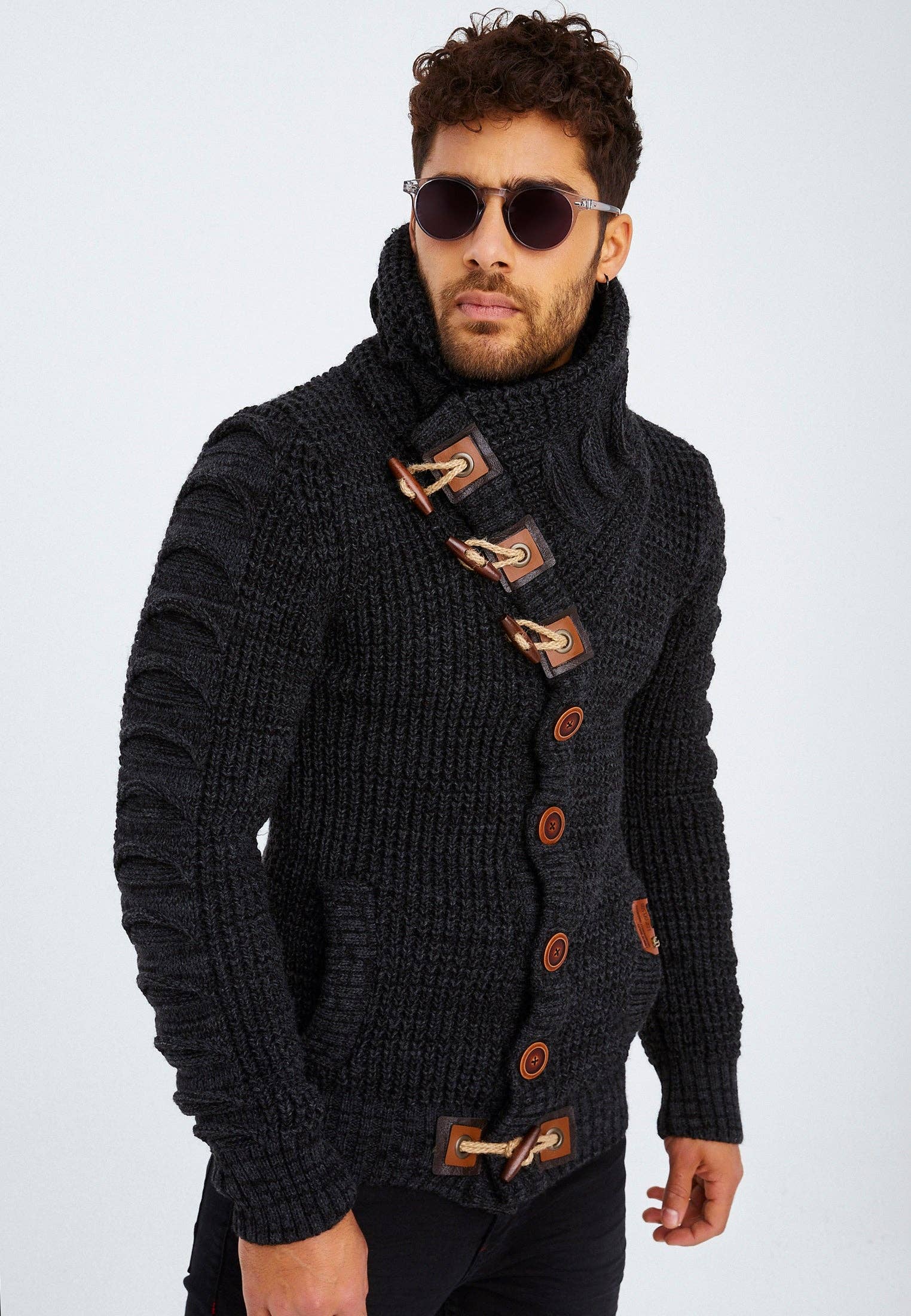 Leif Nelson GmbH - Wholesale Knit Sweater - Men's - Men's Knit Sweater Chunky Knit Shawl Collar LN-558519