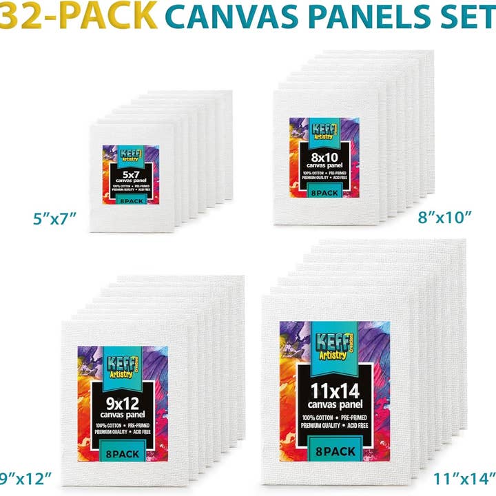 Keff Creations - Wholesale Blank Canvas - 32 Pack Professional Canvas Boards for Painting