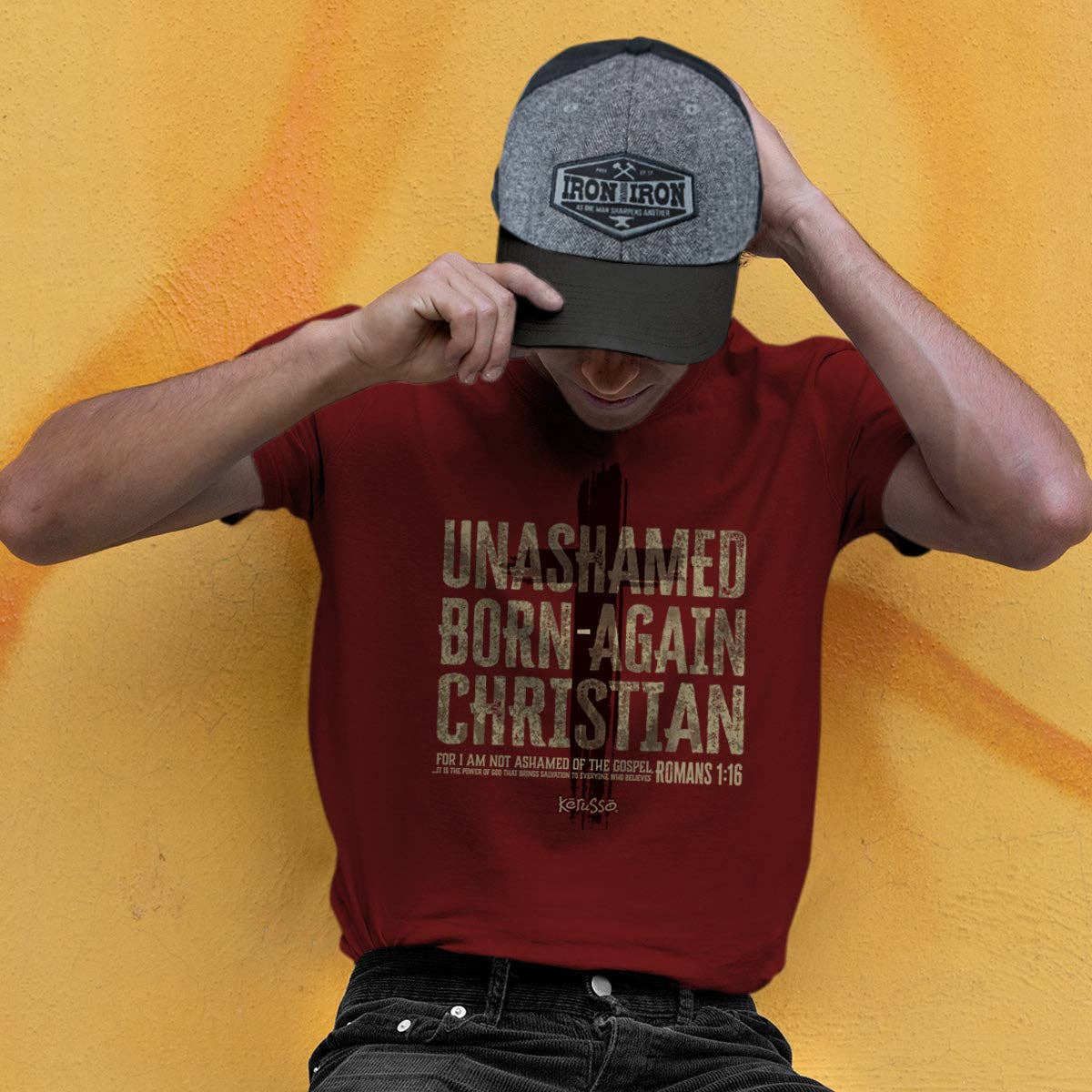 Black Grey Kerusso Mens Cap Iron Sharpens Iron for wholesale on Faire4