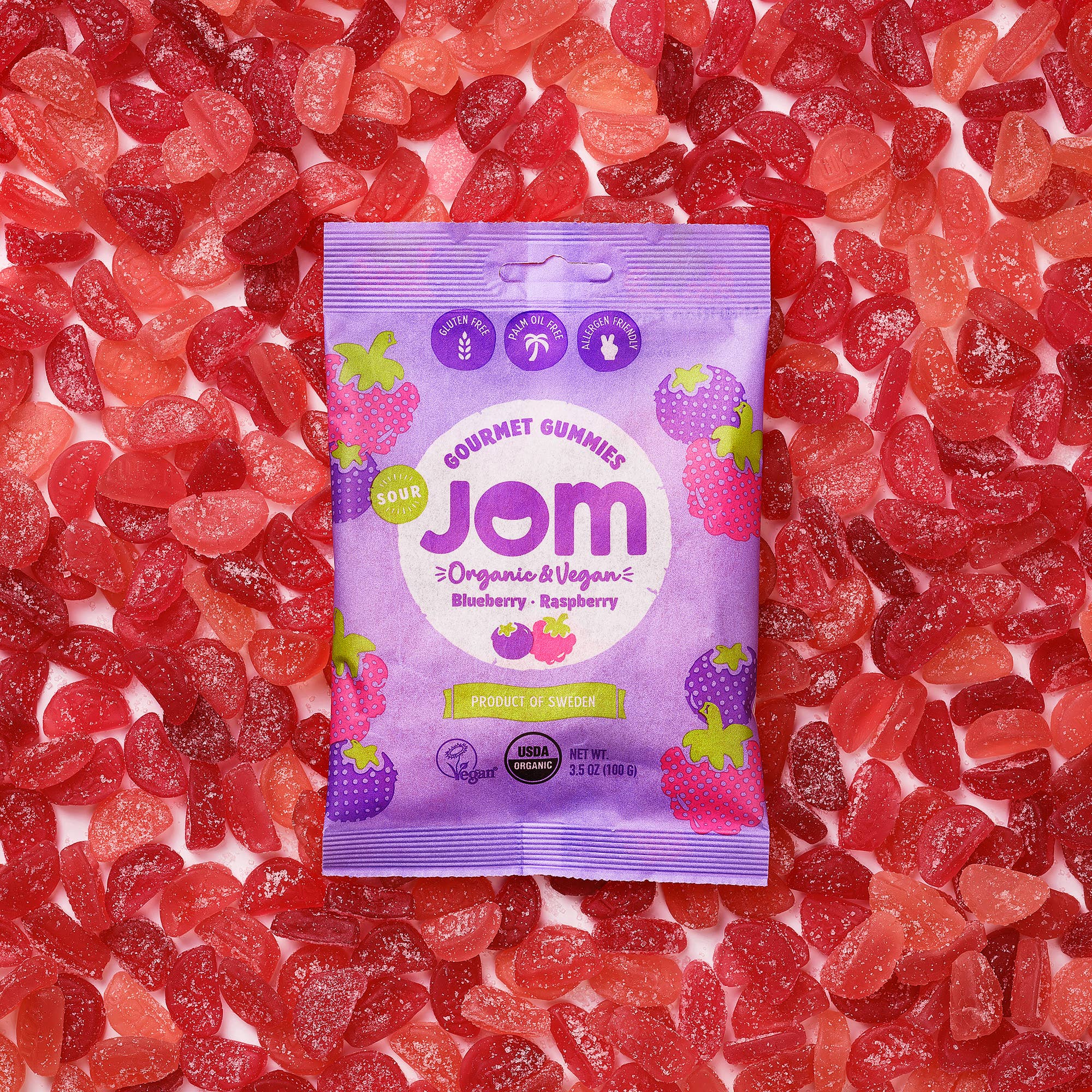 JOM - Wholesale Gummy - Swedish Organic and Vegan Sour Blueberry & Raspberry Gummies2