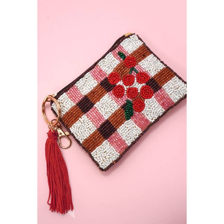 JOSSLYN by wall to wall - Wholesale Coin Purse - Women's - CHECKER FRUIT SEED BEAD COIN TASSEL PURSE 91CP1008