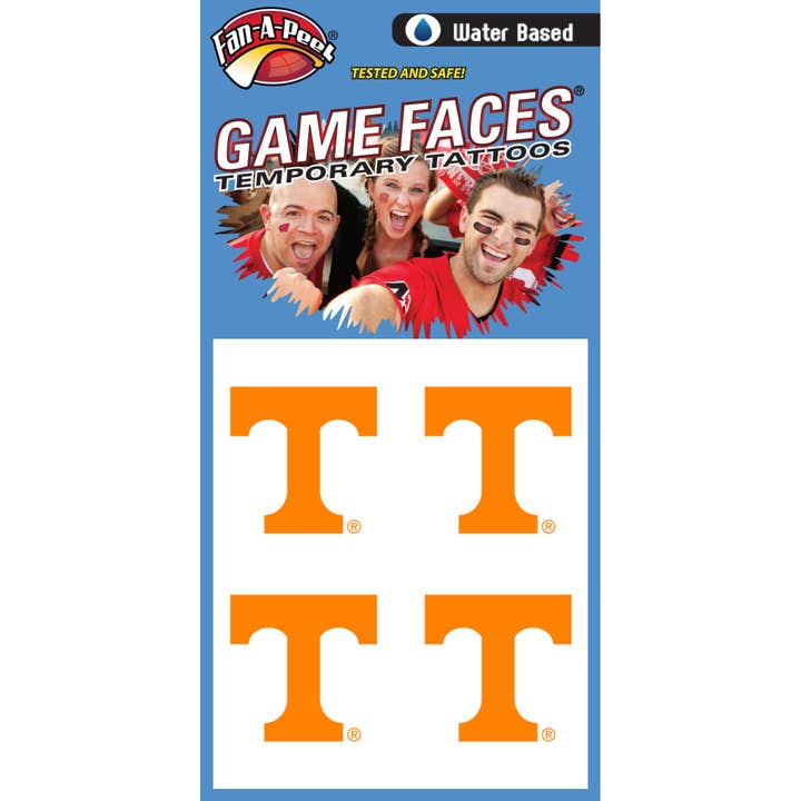 Tennessee Game Faces® Temporary Tattoos for wholesale by Fanapeel / Gamefaces