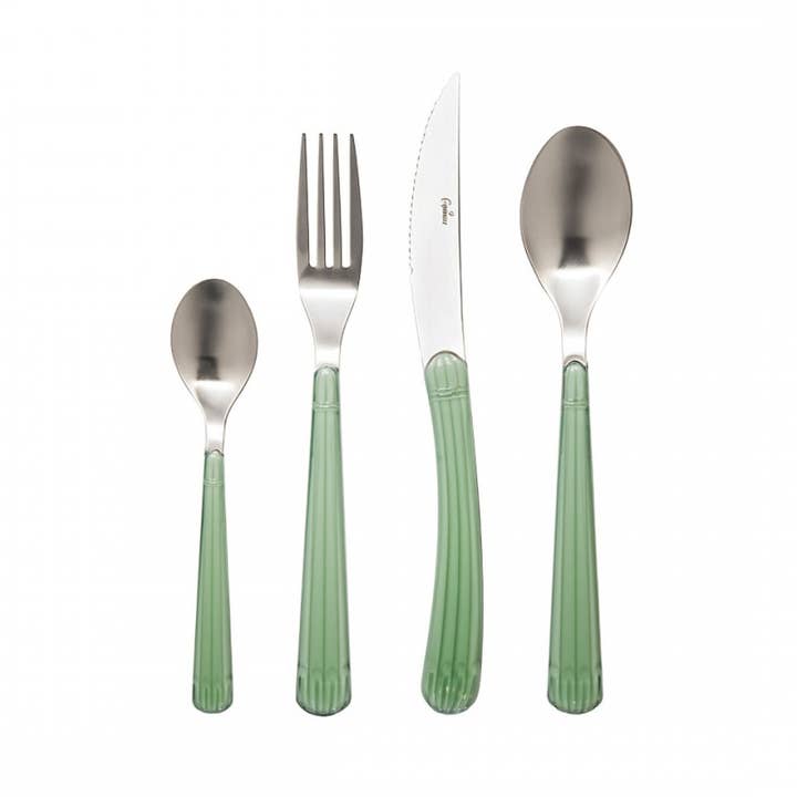 Bestickset 24 delar i silver med grönt handtag för wholesale av AULICA