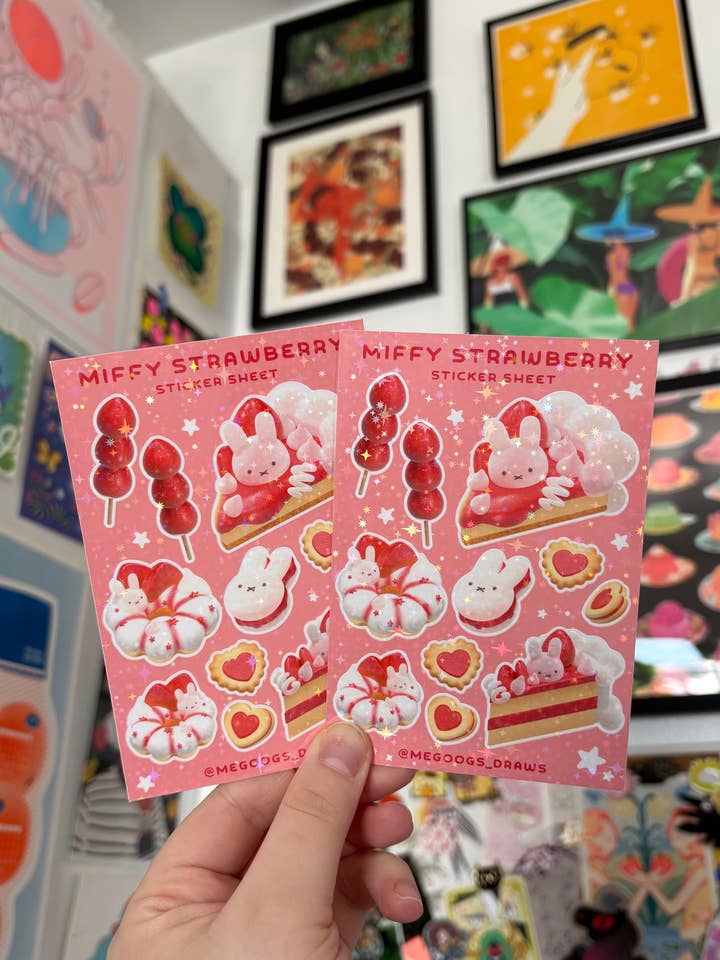 Bunny Rabbit Strawberry Sweets Sticker Sheet for wholesale by megoogs draws