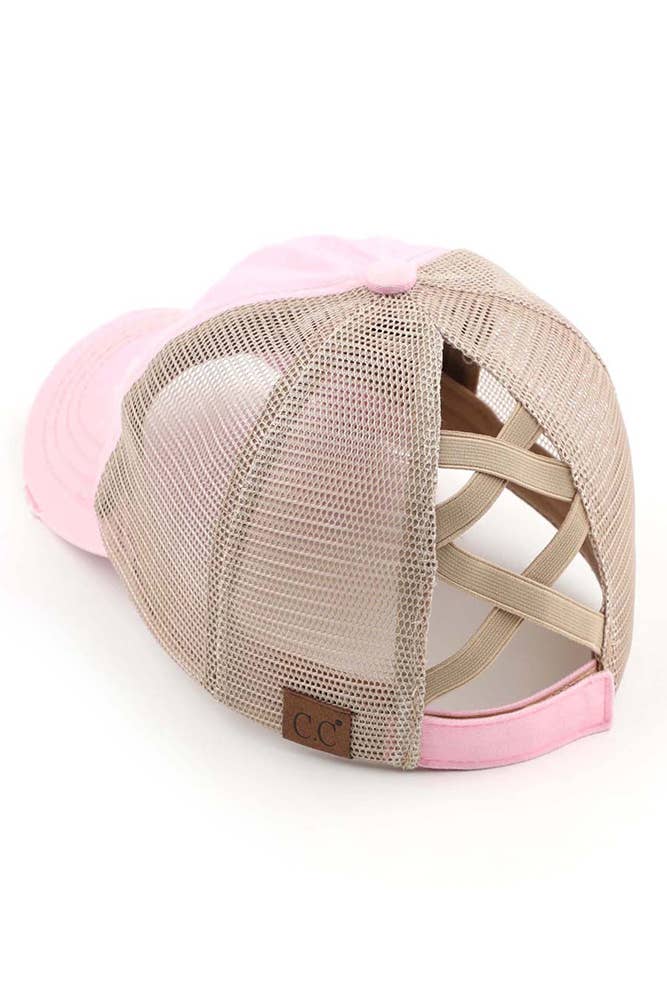 Hana - Wholesale Ponytail Cap - Women's - C.C Washed Denim with Crossed Elastic Band Mesh Pony Cap20