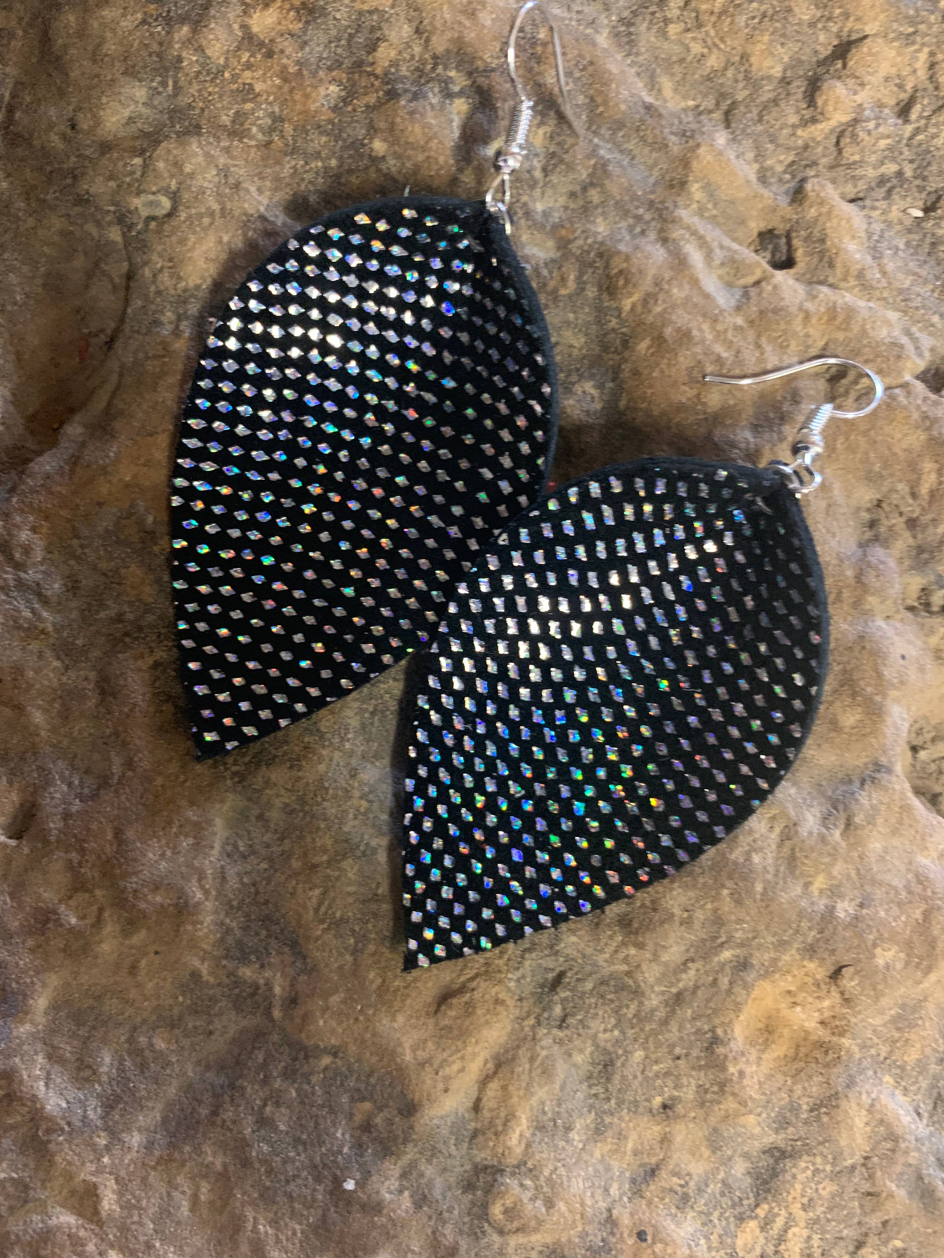 Jill's Jewels - Wholesale Dangle Earrings - Silver Holographic Leather Earrings2