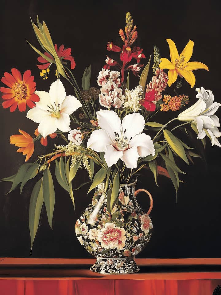 Ramo Barroco en Jarrón de Cloisonné Florido 20x25 cm Impresión de Arte Floral para Marco de 28x36 cm para venta al por mayor de Mowbi