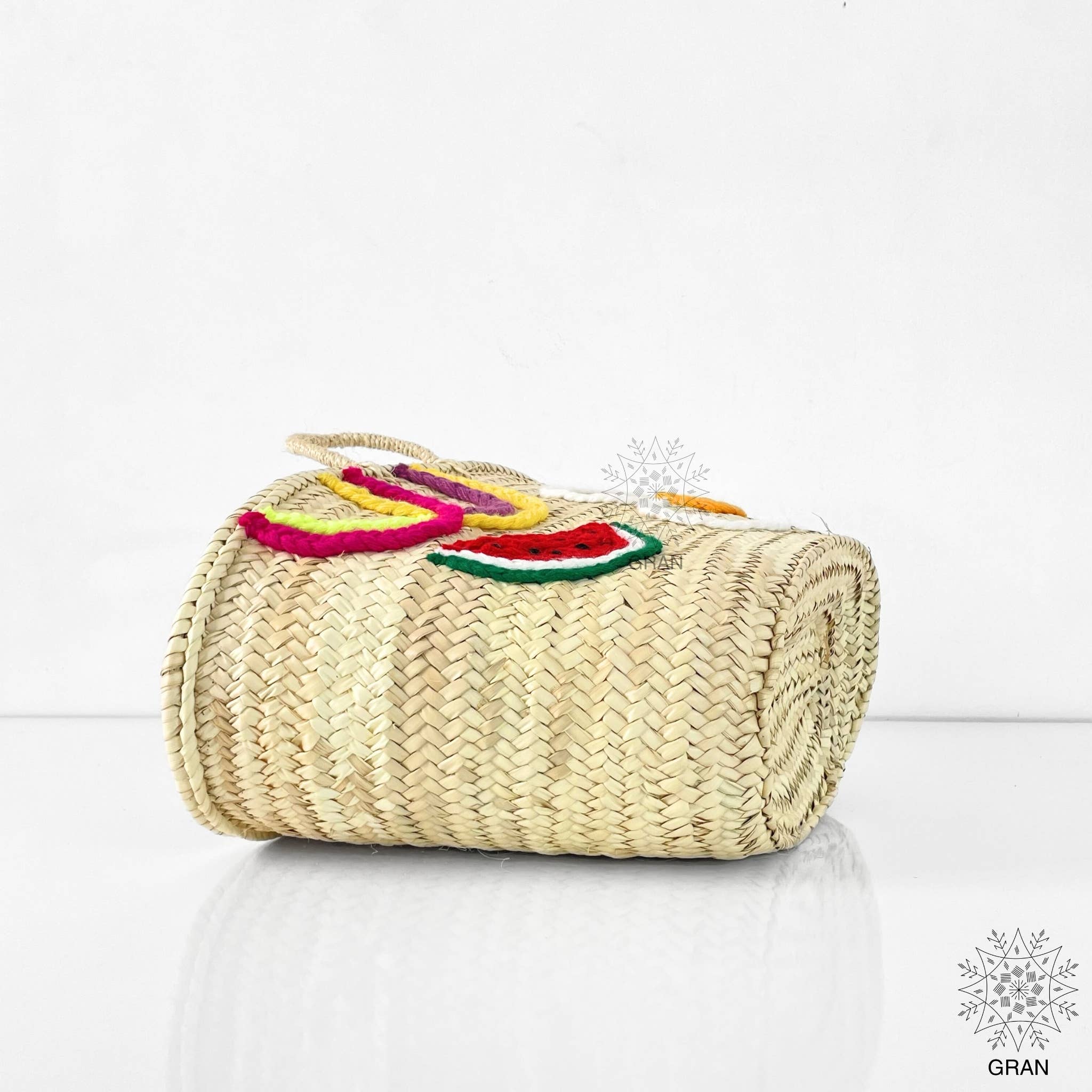 Gran Wholesale - Vente Sac de plage - Sacs en paille brodés personnalisés avec anses courtes, sac cabas5