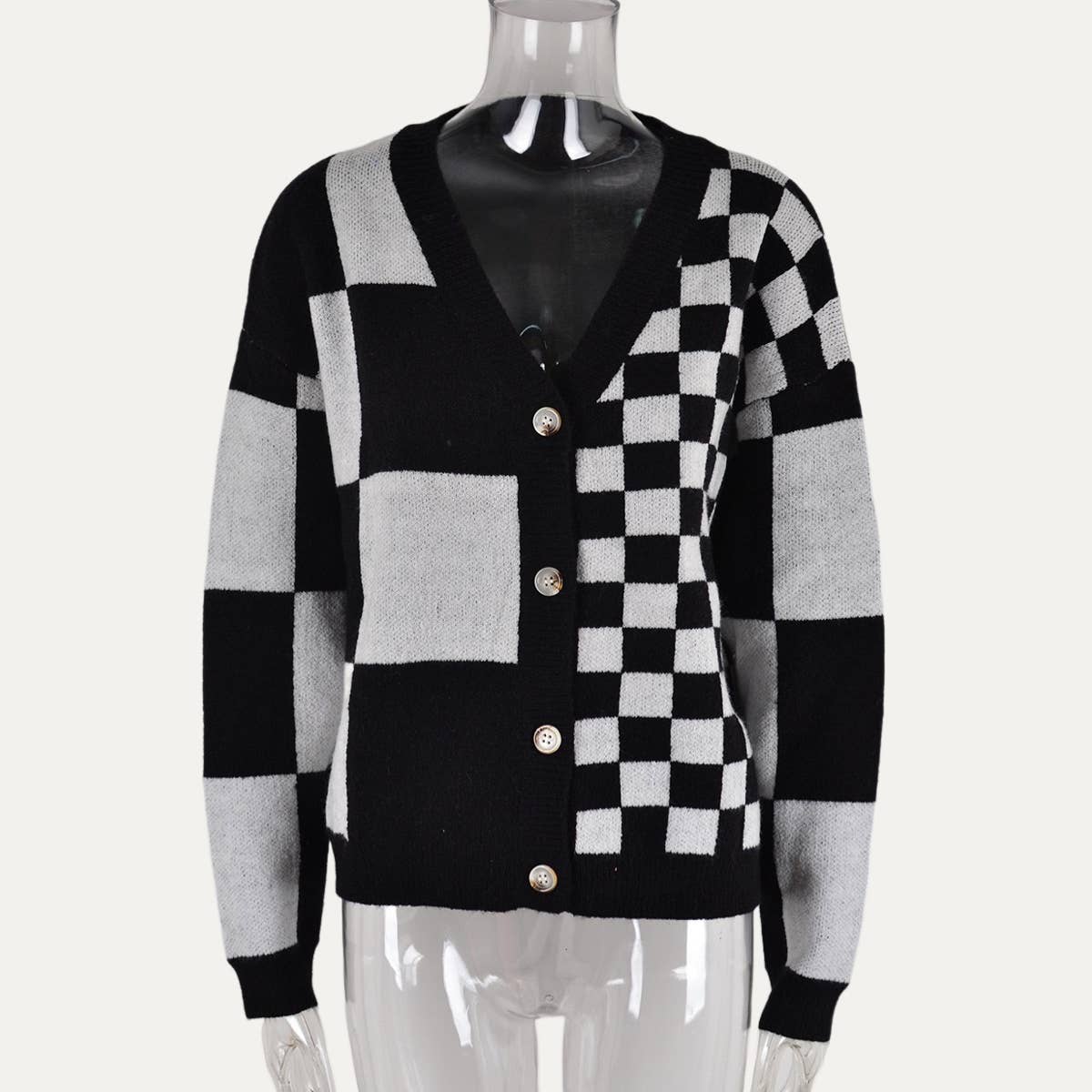 The Moment Collection – Engroshandel Cardigan - Dame – Trendy Geometrisk Mønster Button-Up Cardigan Sweater7