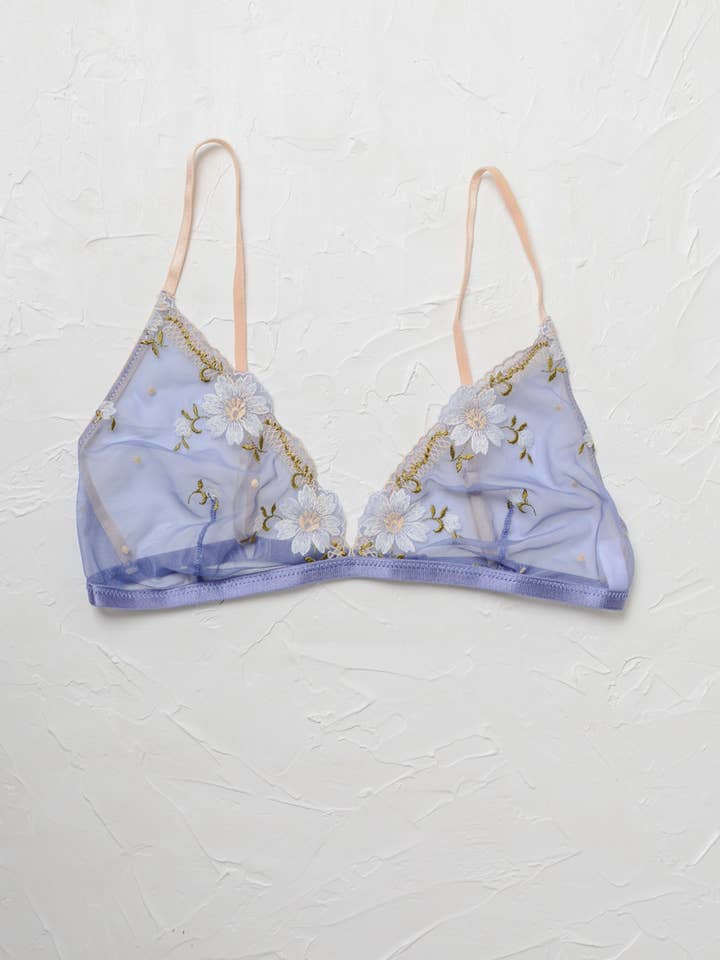 Leto Accessories - Wholesale Bralette - Women's - Floral Embroidered Mesh Lingerie Bralette
