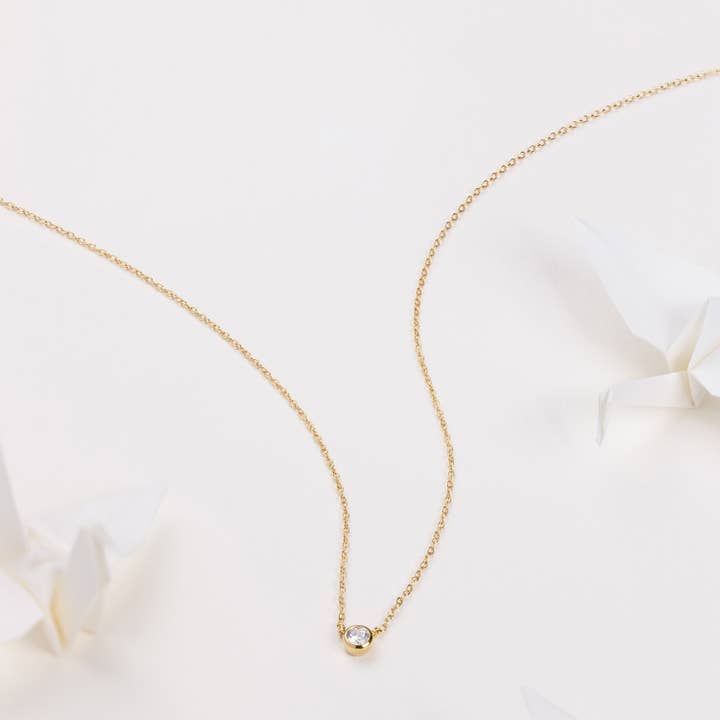 Collar de oro bañado en oro de 14 quilates con bisel brillante para venta al por mayor de Wanderlust + Co