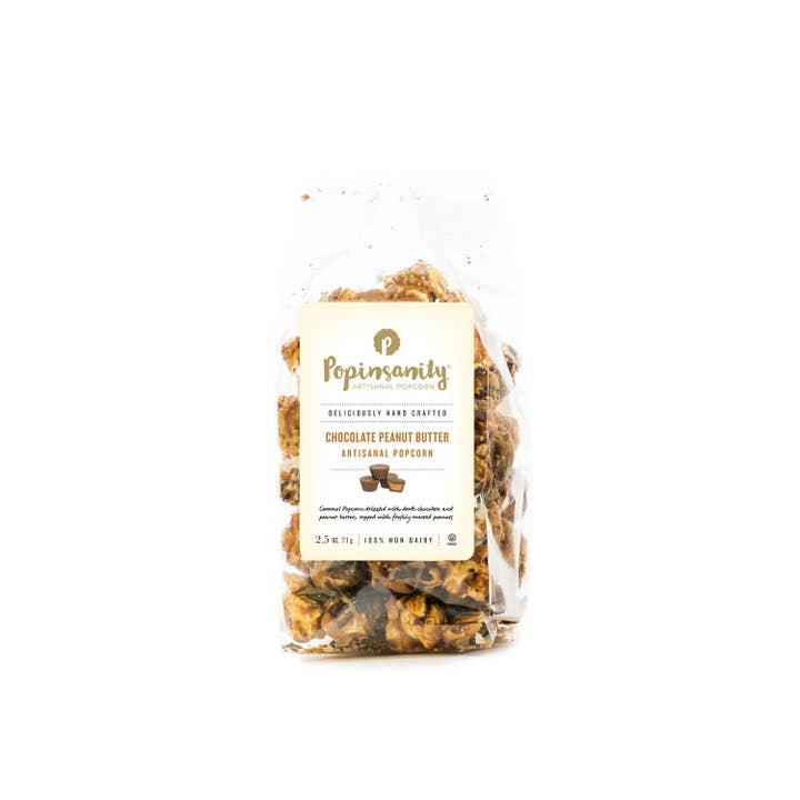 Popinsanity Popcorn & Confections - Vendita all'ingrosso Popcorn - Popcorn gourmet al cioccolato e burro di arachidi - Sacchetto formato snack