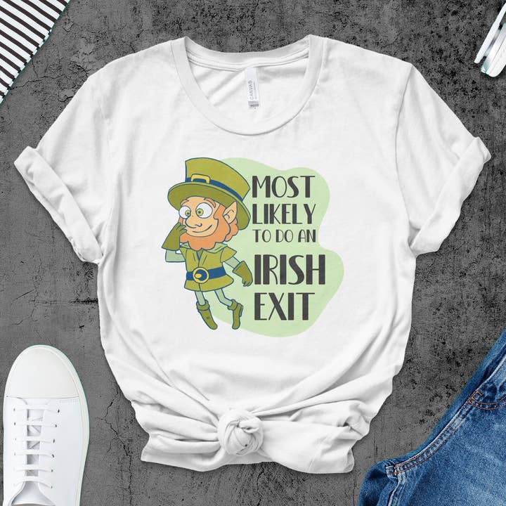 Camiseta Funny St Patrick's Day, Irish Exit Quote, Camiseta Graphic Leprechaun, Camisa de Trevo Unissex, Vestuário Festivo Casual, Top Pub Crawl por atacado de FreakyTeeFactory