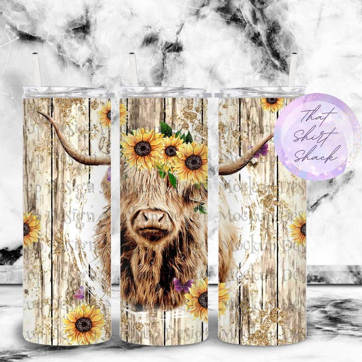 Highland Cow with Sunflowers Country Western Tumbler for wholesale by That Shirt Shack
