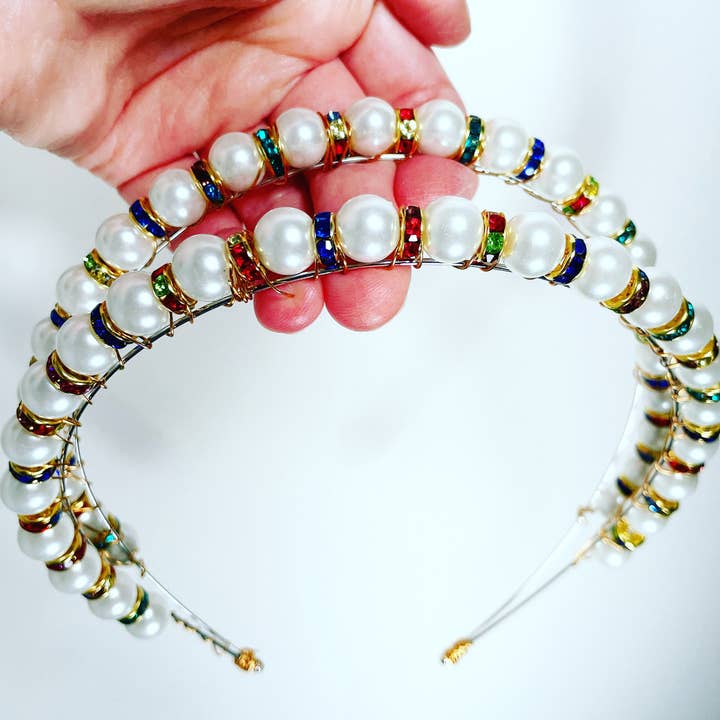 Multi-Color Crystal Pearl Headpiece for wholesale by Hettie Hair Accessories