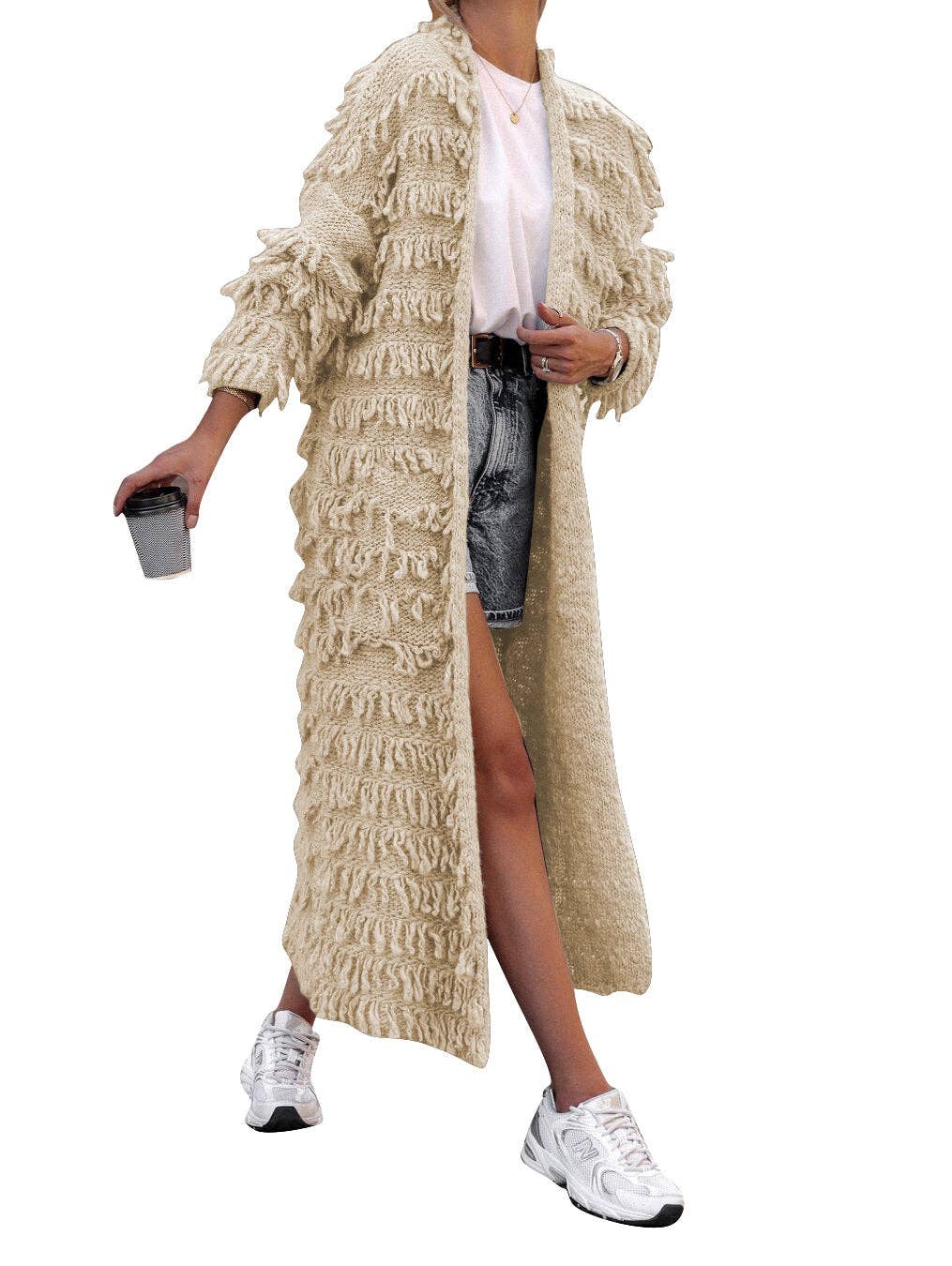 MB Fashion Wholesale - Wholesale Cardigan - Women's - MB FASHION  Long Fringe Textured Open-Front Cardigan 1282LY16