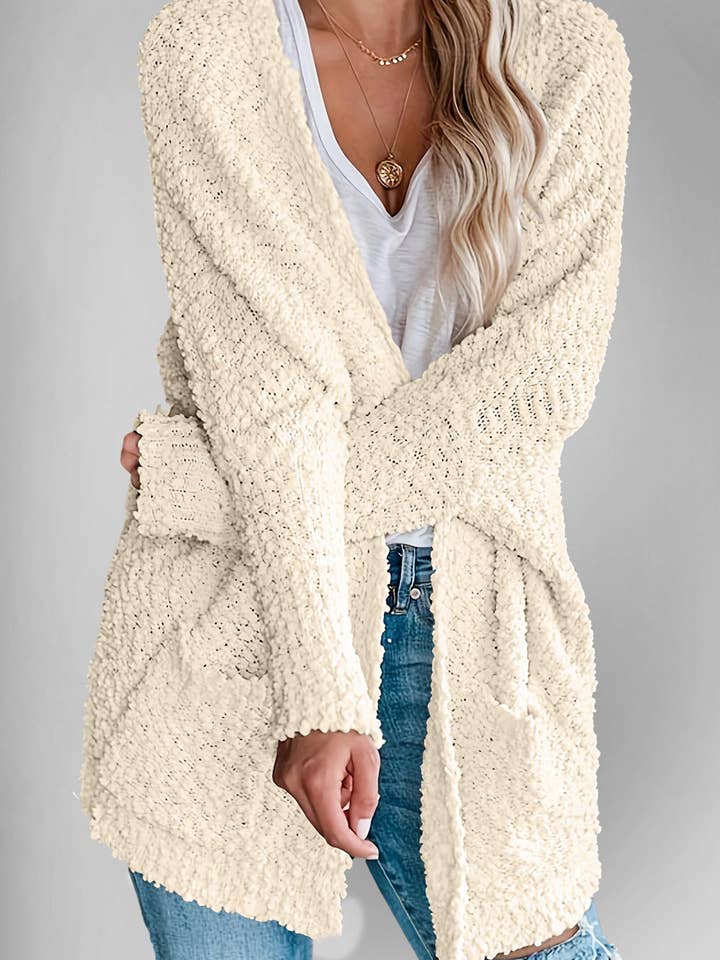 Cardigan à manches longues et poches ouvertes sur le devant à double prise pour la vente par ClassiQ