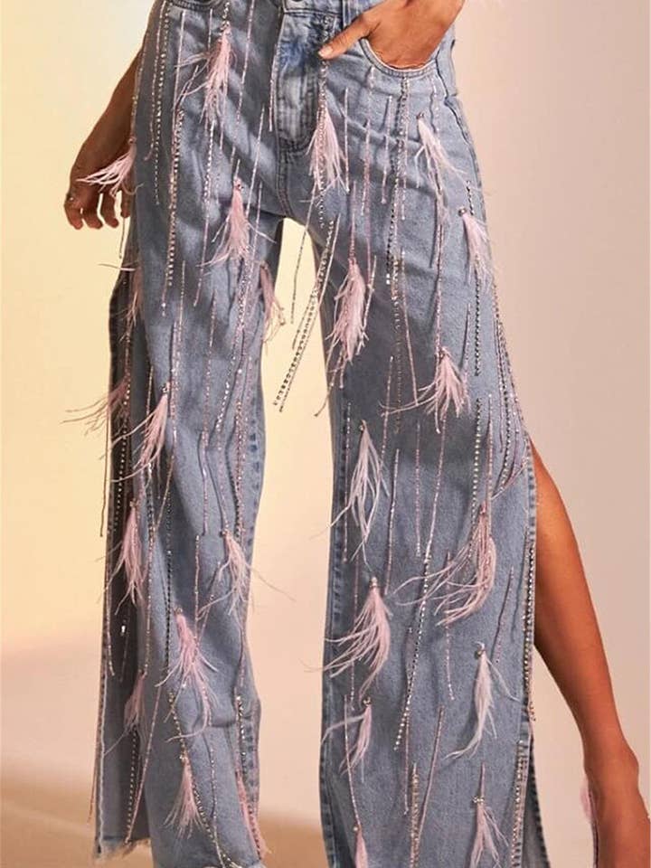 Embellished Straight-Leg Jeans for wholesale by Mccolin