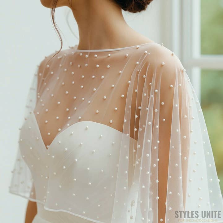 Wedding Shawl with Pearls Wrap Wedding Bolero Bride Capelet for wholesale by StylesUnite