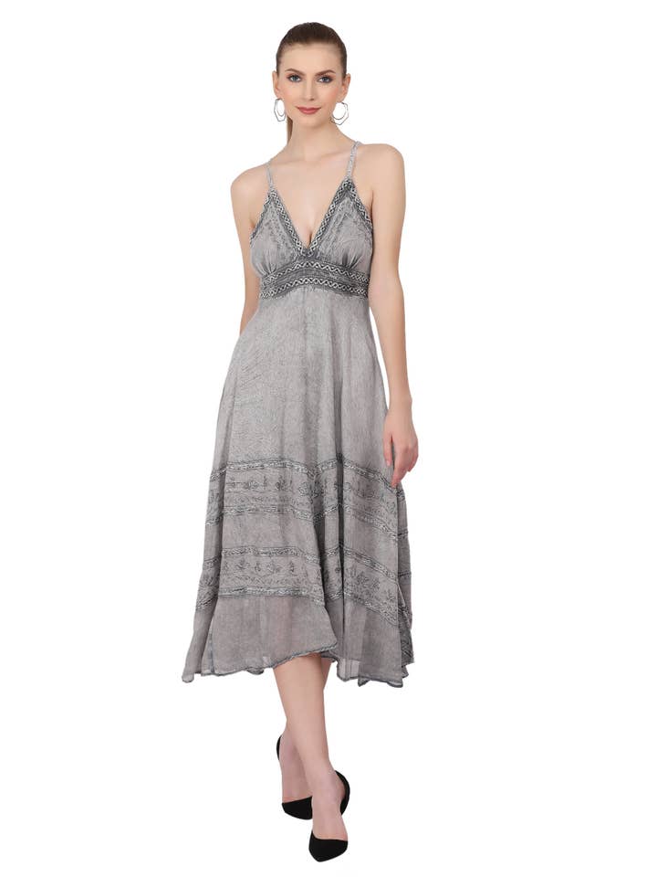 Advance Apparels - Wholesale Dress - Women's - Back Tie Acid Wash Dress (S/M-1X/2X) 4 Colors ADL-3033323