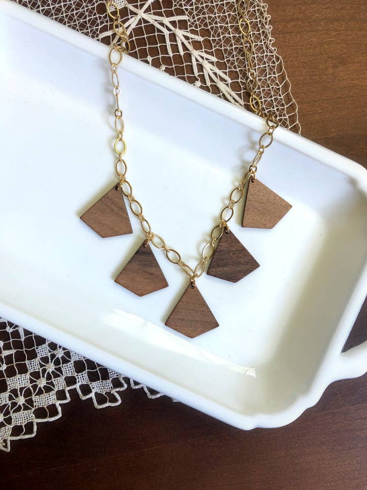 MOUNTAINS ARE CALLING Wooden Statement Necklace & Poem for wholesale by Hamrick Avenue