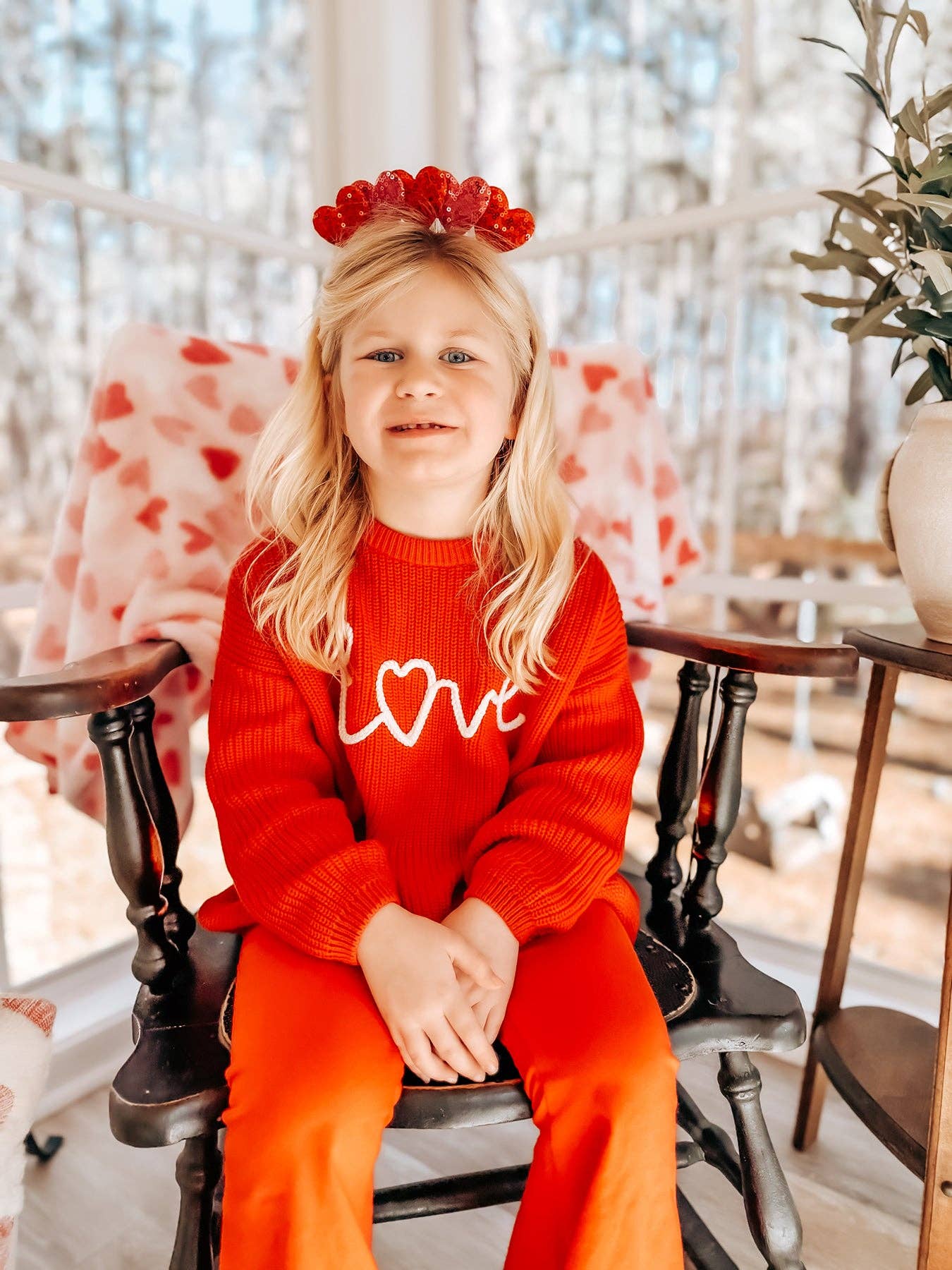 Rylee Faith Designs - Wholesale Knit Sweater - Kids - Valentine’s Day Girls Red Knit Sweater – "Love" Heart Embroidery Long Sleeve Pullover5