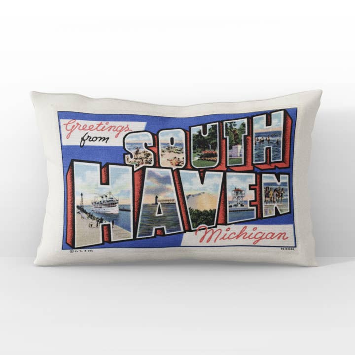 South Haven Michigan Vintage Postcard 12x16" Pillow for wholesale by Daisy Mae Designs