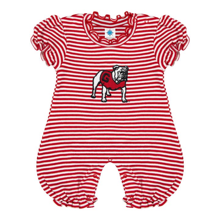Georgia Bulldogs Infant Striped Puff Sleeve Romper for wholesale by Creative Knitwear