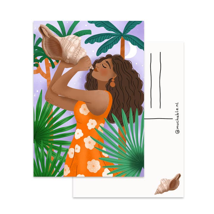 Postcard - illustration woman with shell - summer/travel for wholesale by Muchable