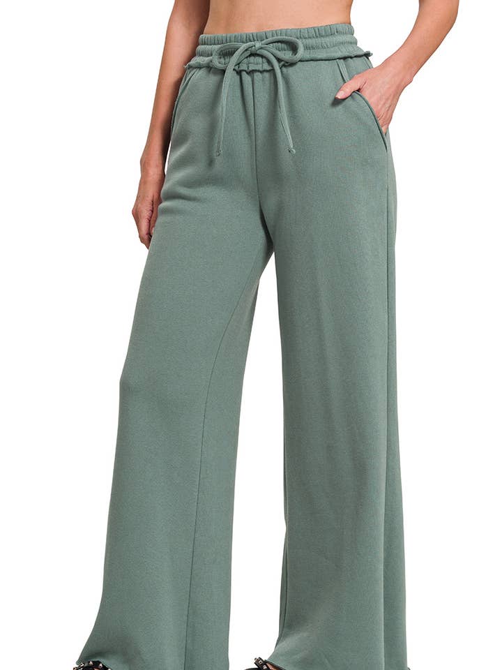 .1008 Fleece Exposed Seam Wide Leg Sweatpants SI-27033 for wholesale by 42POPS