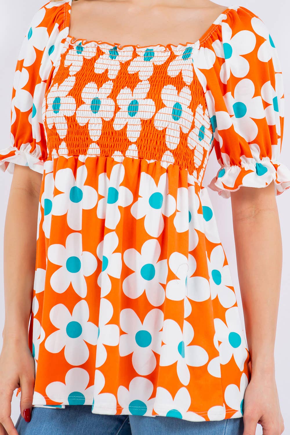 Celeste Clothing - Vendita all'ingrosso Tunica - Donna - TOP CON STAMPA FLOREALE CON MANICHE A PALLONCINO -CT43822A6