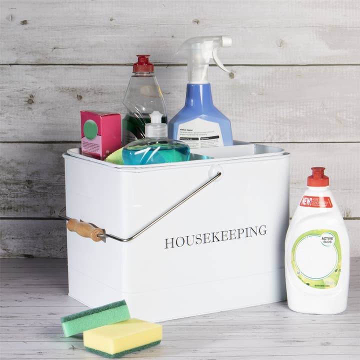 Maison & White – wholesale Soap caddy – Vintage Housekeeping Cleaning Caddy White | M&W