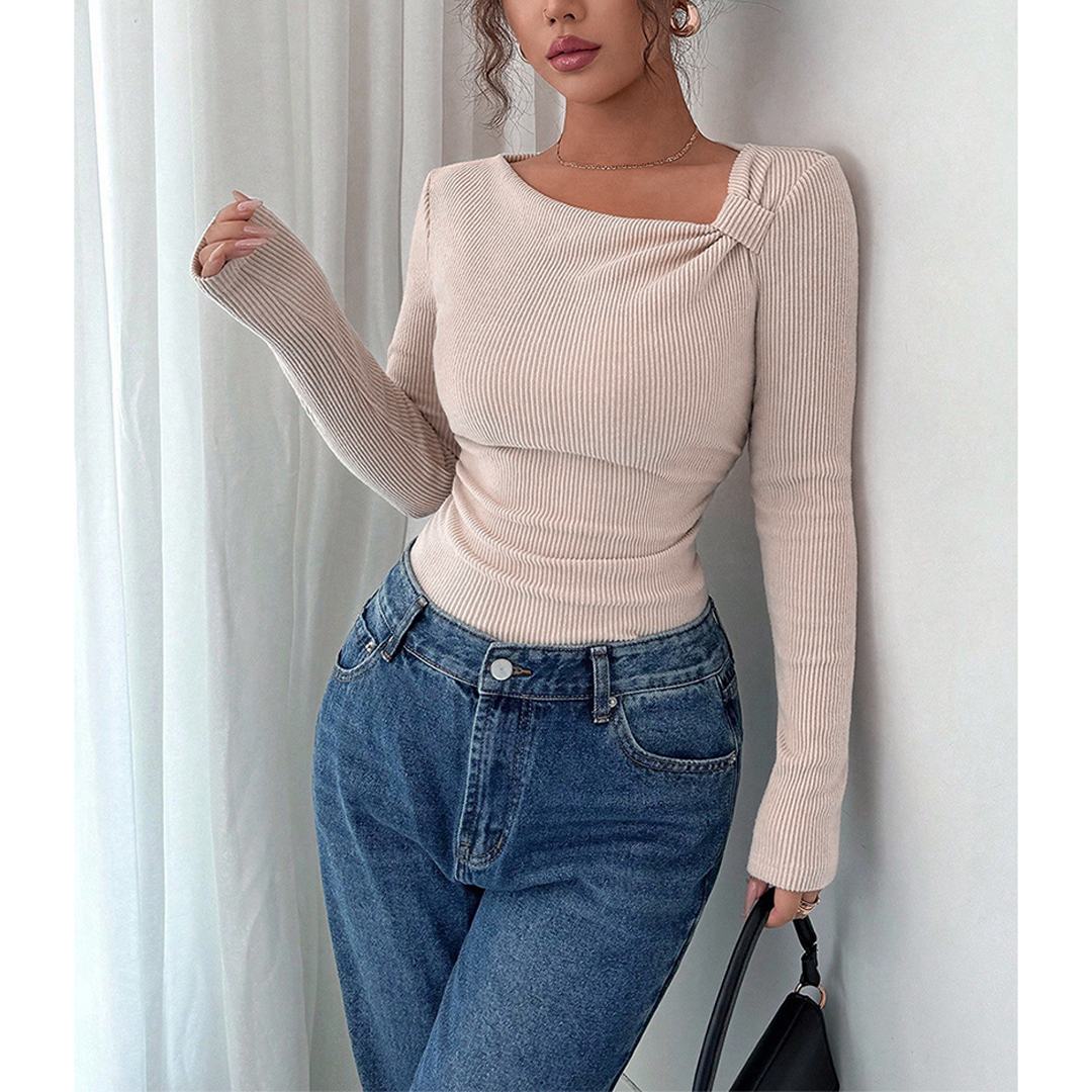 Apricot Elegant Slim Fit Solid Color Stretch Knit Top ZK3722 for wholesale on Faire3