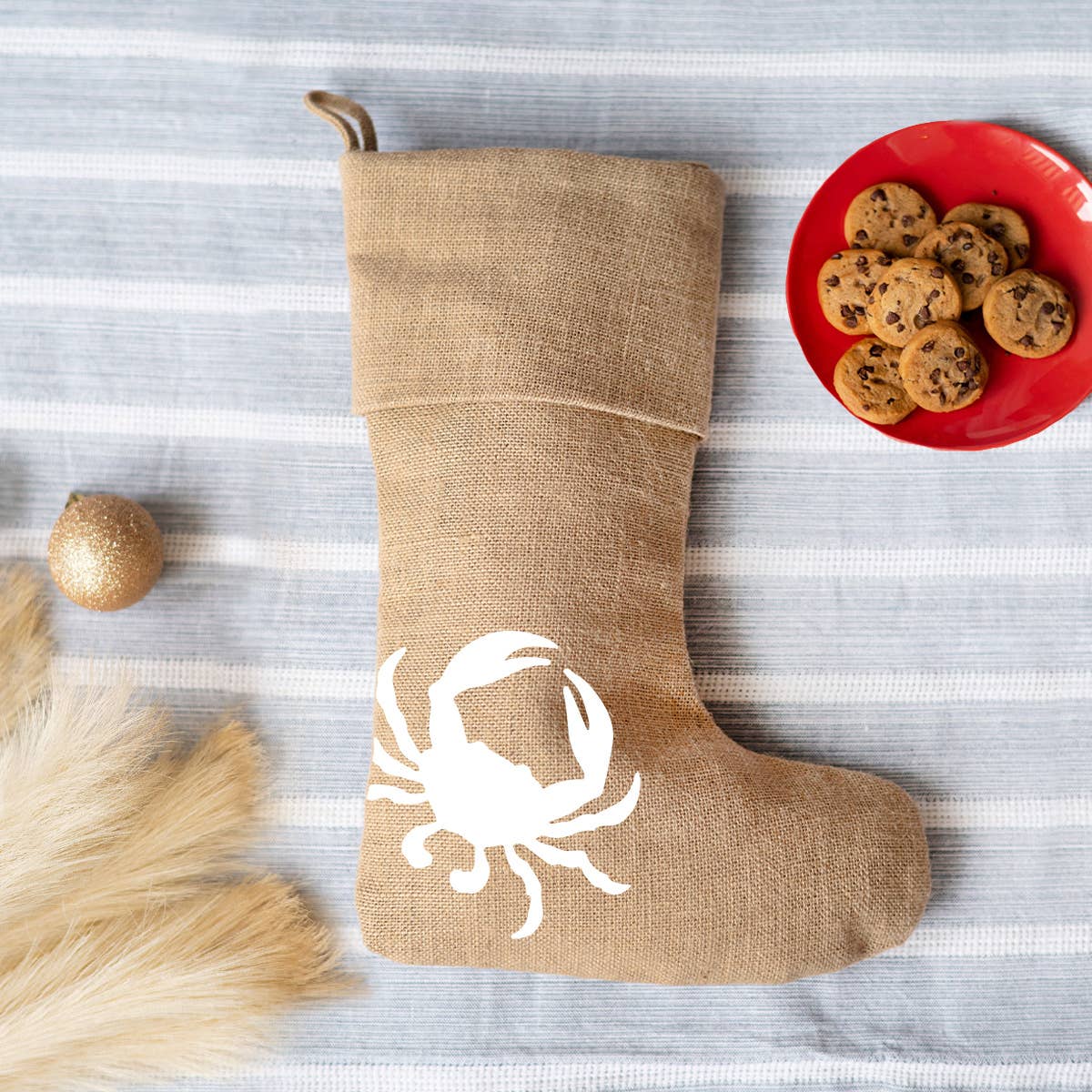 Viv&Lou – wholesale Holiday Stocking – Crab Burlap Stocking1