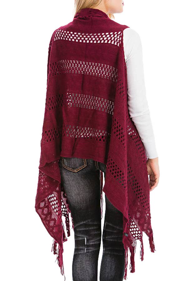 Cap Zone - Vendita all'ingrosso Gilè imbottito - Donna - Gilet lungo cardigan lavorato a maglia con frange lavorate all'uncinetto18