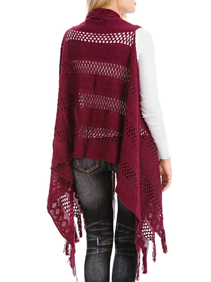 Cap Zone – Colete - Mulher por atacado – Cabo Crochet malha franja guarnição Cardigan Long Vest11