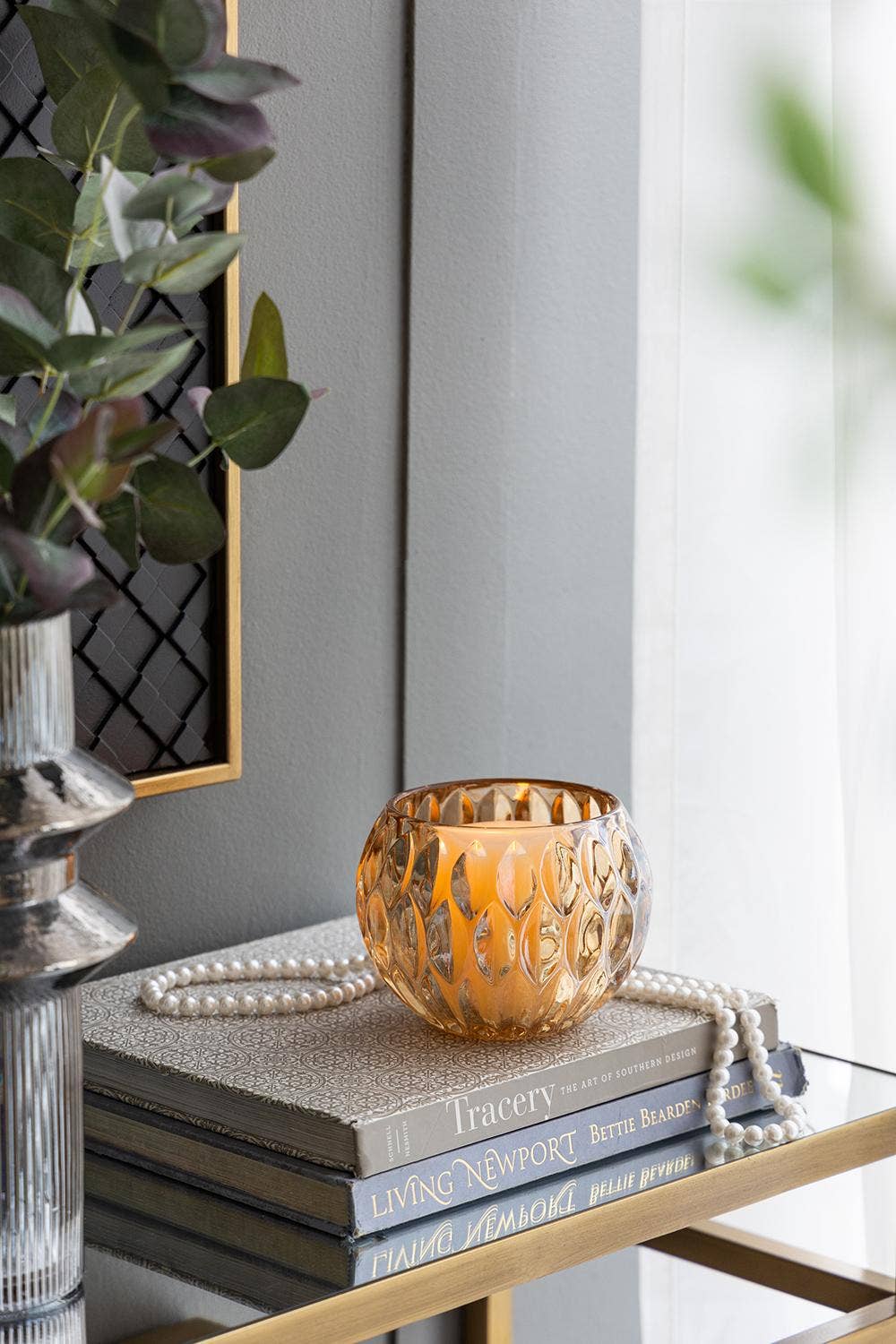 A&B Home Group Inc. - Wholesale Candle Holder - D6x4.3" Amber Candle Holder w/ Embossed Pattern - Amber4