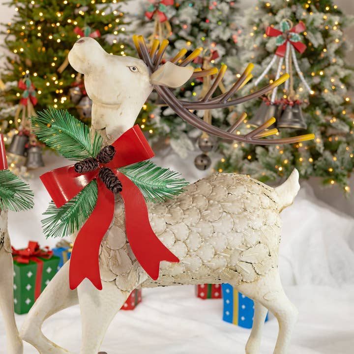 Zaer Ltd. International - Wholesale Christmas Decoration - 48" Tall Large Iron Reindeer with Pinecone Bow2