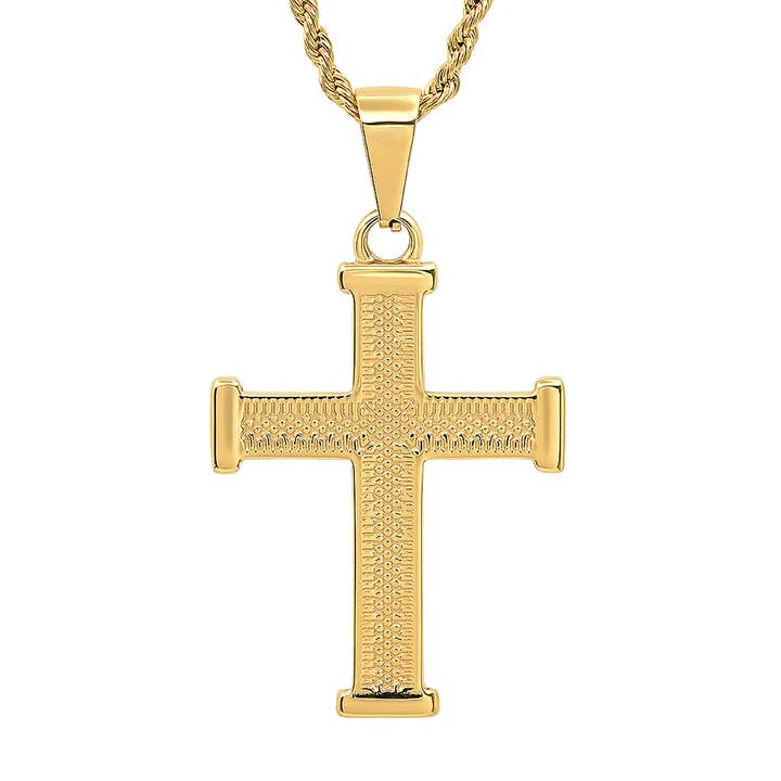 Steeltime NYC - Wholesale Pendant/Charm Necklace - Steeltime Men's 18K Gold Plated Cross Pendant Necklace1