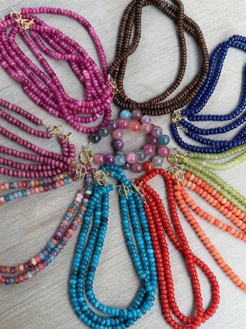 Sonya Renee Jewelry - Wholesale Beaded/Pearl Necklace - Lilly Gemstone Bead Necklace multi-color 8mm opals jade 6