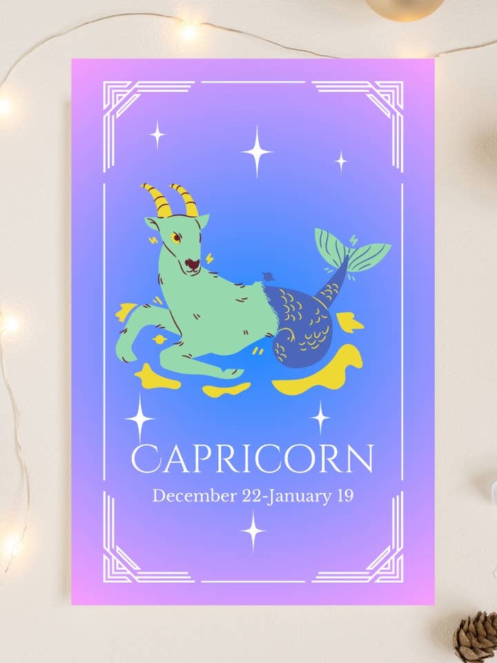 Steenbok Astrologie Ansichtkaart Geïllustreerde Horoscoop voor wholesale door Fanesha Fabre