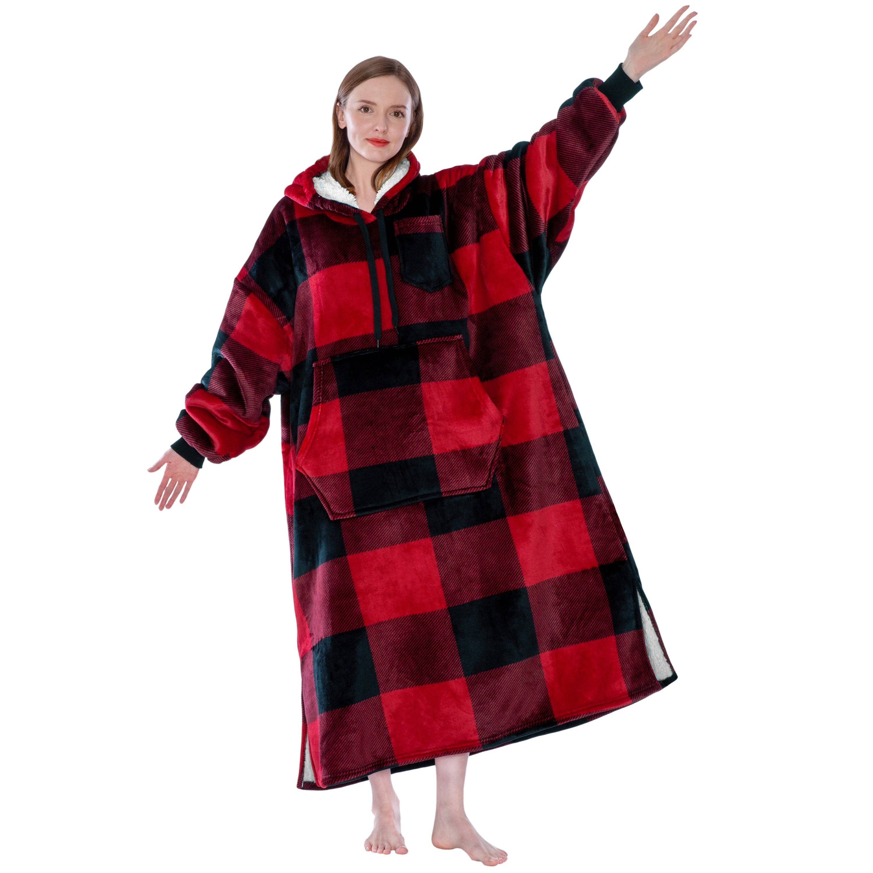 Pavilia - Wholesale Hoodie - Women's - Chest Pocket Sherpa Hoodie Blanket - Patch Pocket (Regular / Long)103